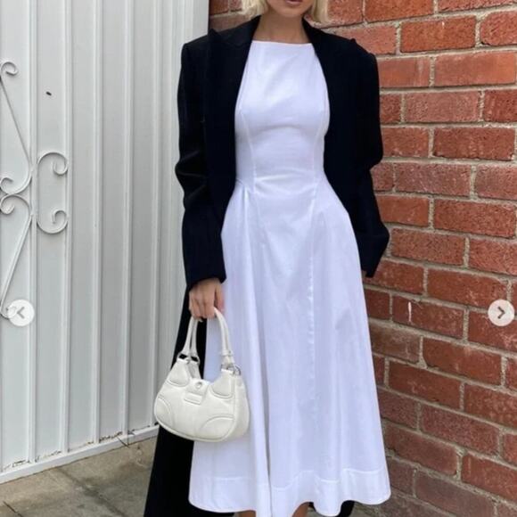 Helsa White Stretch Cotton Sateen Midi Dress Size XS